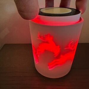 Frosted Glass Candle Holder Red Reindeer Design
